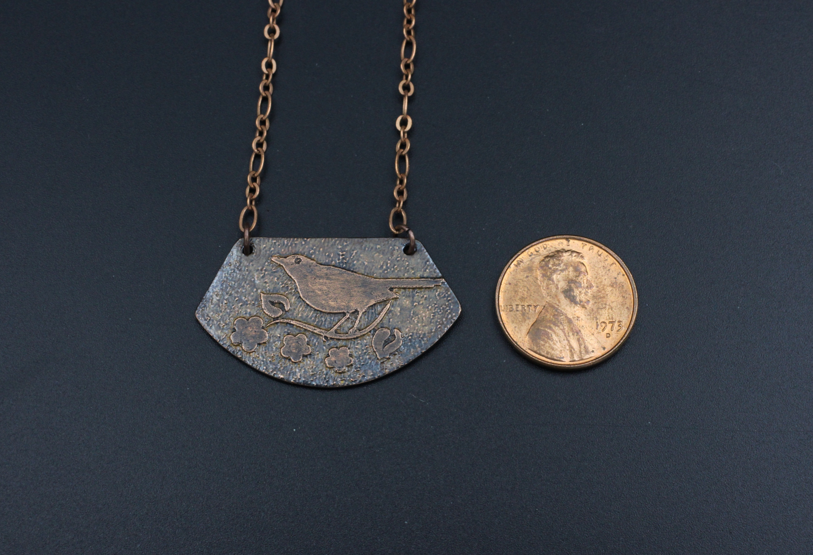Copper Bird Etching Necklace B. Hueting Creates