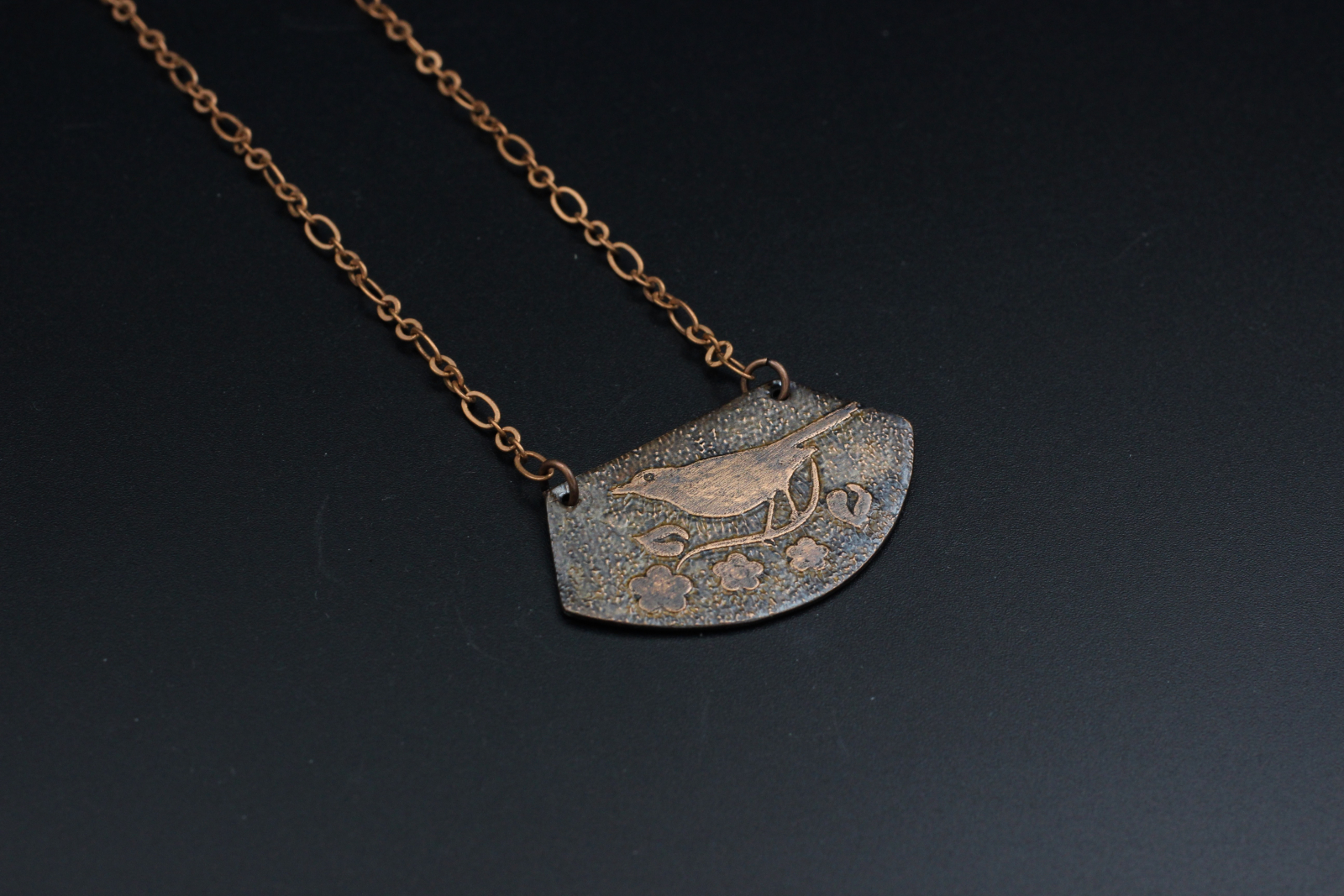 Copper Bird Etching Necklace B. Hueting Creates